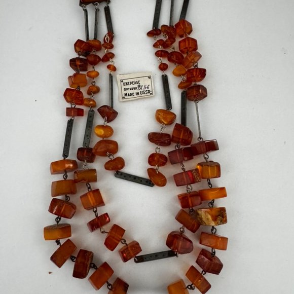 VINTAGE Baltic White Butterscotch Amber Silver Necklace Shantel USSR Soviet - Picture 13 of 15